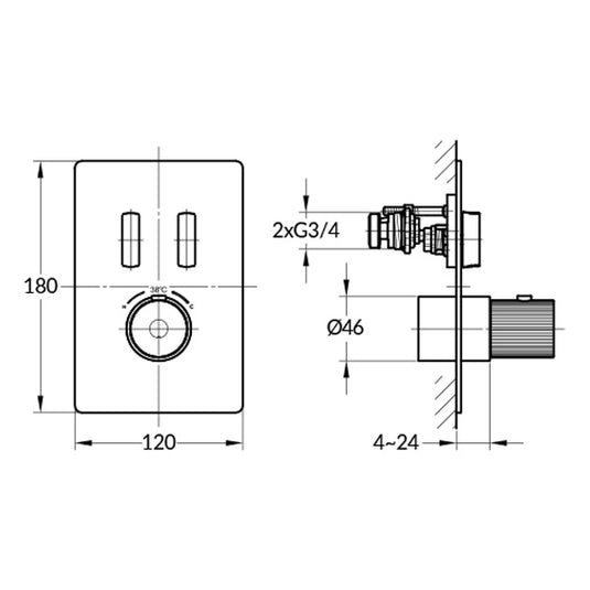 Flova GoSlide Mini 2-Outlet Finishing Set Brushed Bronze | BRO-GS2-TRIM - Envy Bathrooms Ltd