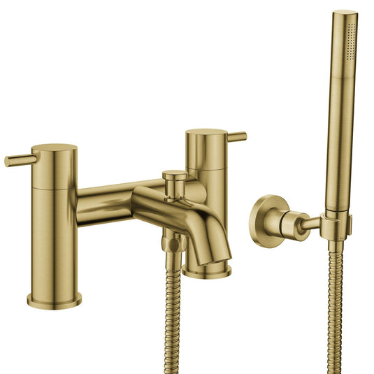 Flova Levo 2-Hole Deck Mounted Bath Shower Mixer Tap – Brushed Brass - BRB-LVBSM - Envy Bathrooms Ltd