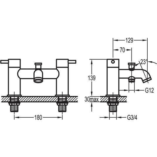 Flova Levo 2-Hole Deck Mounted Bath Shower Mixer Tap – Brushed Brass - BRB-LVBSM - Envy Bathrooms Ltd