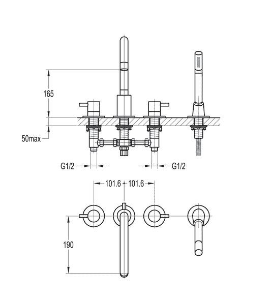 Flova Levo 4 Hole Deck Mounted Bath Shower Mixer with Pull Out Handset LV4HBSM - Envy Bathrooms Ltd