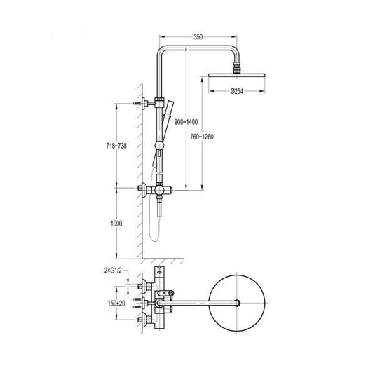 Flova Levo Exposed Thermostatic Shower Column With GoClick Flow Control – Brushed Gold - BG-LVTEXGO2-V - Envy Bathrooms Ltd