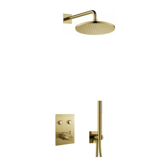 Flova Levo GoClick Square Shower Pack With Air-Mixed RainShower And HandShower Kit – Brushed Brass - BRB-LV2PK2-SQ - Envy Bathrooms Ltd