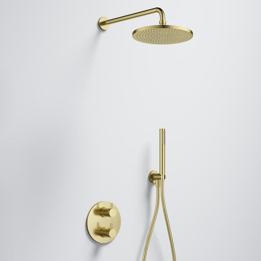 Flova Levo GoTurn Round Shower Pack with Air-Mix Rainshower and Handshower Kit Brushed Brass | BRB-LVGT2PK2-RO - Envy Bathrooms Ltd