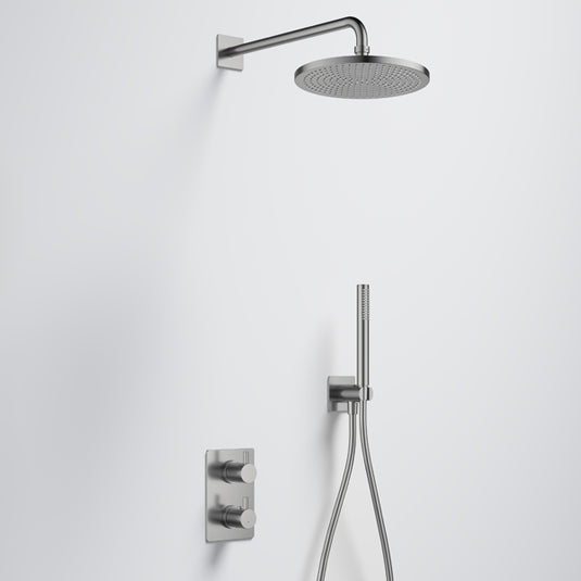 Flova Levo GoTurn Square Shower Pack Air-Mix Rainshower Brushed Nickel | BN-LVGT2PK2-SQ - Envy Bathrooms Ltd