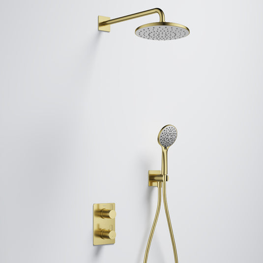 Flova Levo GoTurn Square Shower Pack with ABS Rainshower and Handshower Kit Brushed Brass | BRB-LVGT2PK1-SQ - Envy Bathrooms Ltd