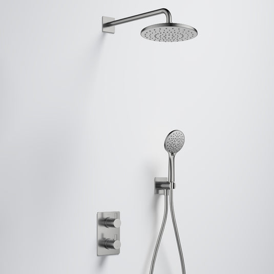 Flova Levo GoTurn Square Shower Pack with ABS Rainshower and Handshower Kit Brushed Nickel | BN-LVGT2PK1-SQ - Envy Bathrooms Ltd