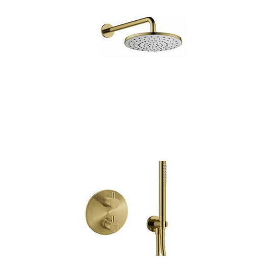 Flova Levo Round Shower Pack With ABS RainShower And HandShower Kit – Brushed Brass - BRB-LV2PK1-RO - Envy Bathrooms Ltd