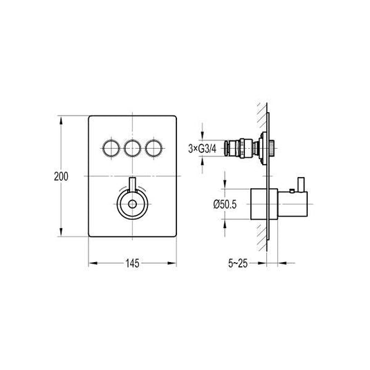 Flova Levo square 3-Outlet GoClick Finishing Set – Diamond Chrome - LVGO-3-SQ - Envy Bathrooms Ltd