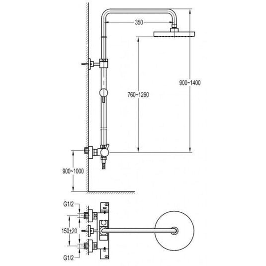 Flova Levo Thermostatic Exposed Shower Column - LVTSKIT-19 - Envy Bathrooms Ltd