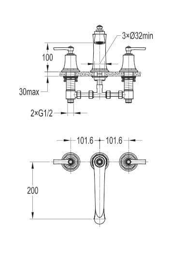 Flova Liberty 3 Hole Deck Mounted Bath Mixer Tap - Chrome LI3HBF - Envy Bathrooms Ltd