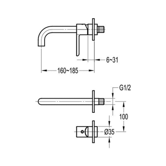 Flova Moonlight 2-Hole Concealed Basin Mixer Tap Finishing Set – Brushed Brass - BRB-ML2HBAS-TRIM - Envy Bathrooms Ltd