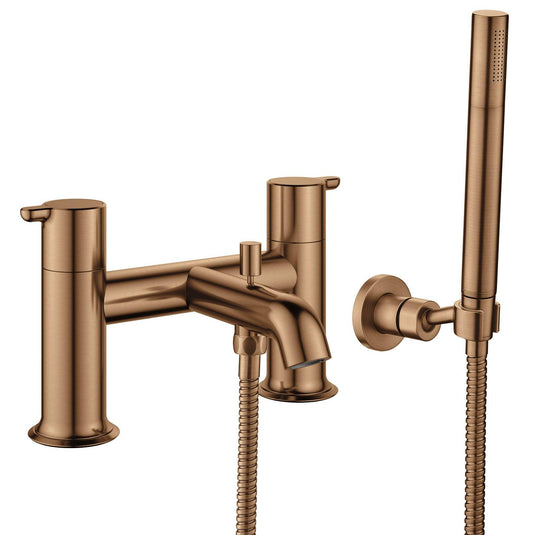 Flova Moonlight 2-Hole Deck Mounted Bath Shower Mixer Tap – Brushed Bronze - BRO-MLBSM - Envy Bathrooms Ltd