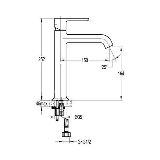 Flova Moonlight 250mm Single Lever Basin Mixer Tap – Brushed Brass - BRB-MLTBAS - Envy Bathrooms Ltd