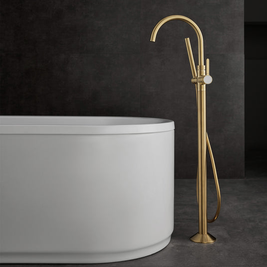 Flova Moonlight Floor Standing Bath and Shower Mixer Brushed Brass | BRB-MLFMBSM - Envy Bathrooms Ltd
