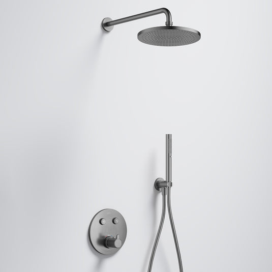 Flova Moonlight GoClick Round Shower Pack With Air-Mix Rainshower and Handshower Kit Gun Metal | GM-MLGC2PK2-RO - Envy Bathrooms Ltd