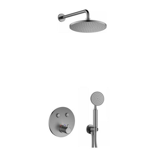 Flova Moonlight GoClick Round Shower Pack With Air-Mixed Rainshower And Handshower Kit – Gun Metal - GM-ML2PK2-RO - Envy Bathrooms Ltd