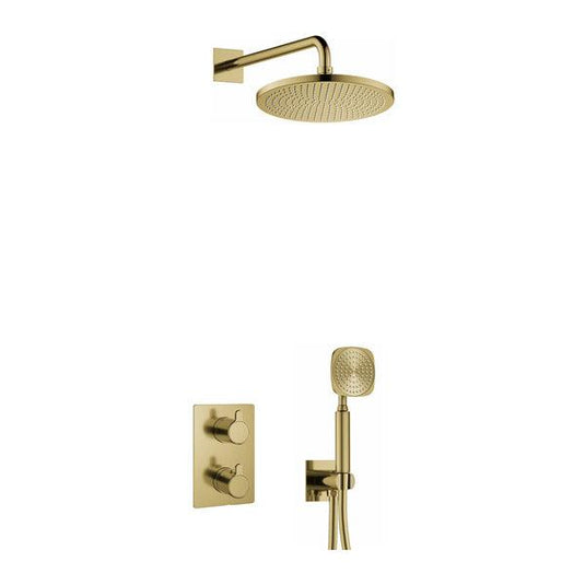 Flova Moonlight Square Shower Pack With Air-Mixed Rainshower And Handshower Kit – Brushed Brass - BRB-ML2PK1-SQ - Envy Bathrooms Ltd