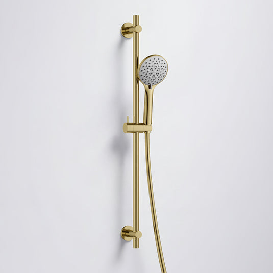 Flova Round Slide Rail with 5-Function Handshower & Smooth Hose Brushed Brass | BRB-LVSR-RO - Envy Bathrooms Ltd