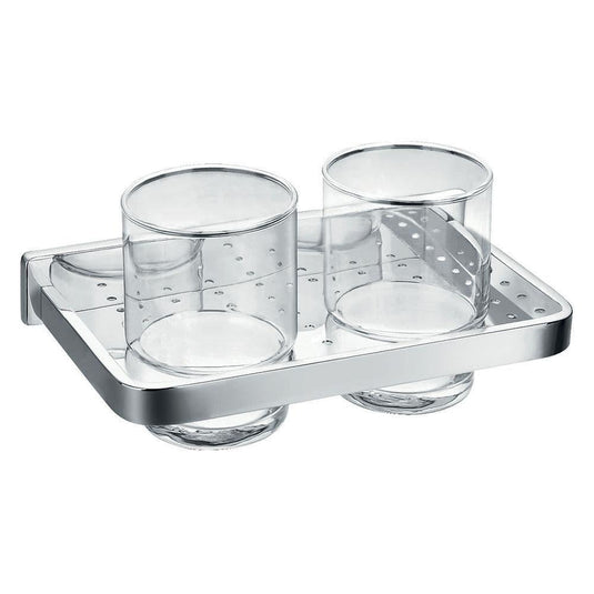 Flova Sofija Double Glass Tumbler with Chrome Holder - Envy Bathrooms Ltd