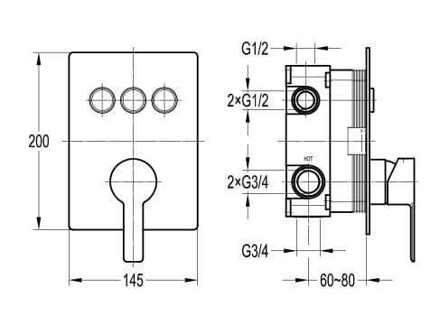 Flova Spring Concealed Manual GoClick 3 button Finishing Kit SRGO-3 - Envy Bathrooms Ltd