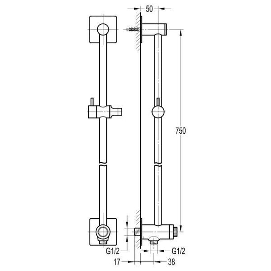 Flova Square GoClick Slide Rail With Flow Control - SRGOSS-V - Envy Bathrooms Ltd