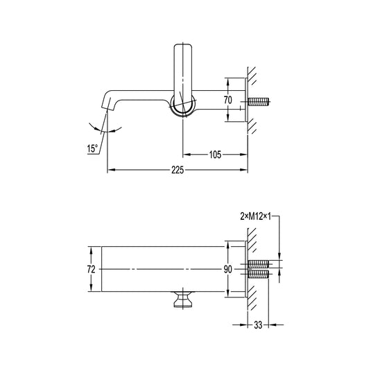 Flova Stream 1-Hole Wall-Mounted Bath Filler Finishing Set Gun Metal | GM-STR1HBF-TRIM - Envy Bathrooms Ltd