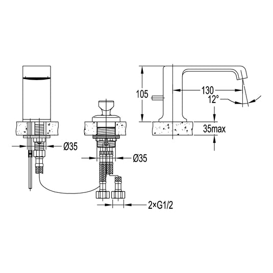 Flova Stream 2-Hole Deck Mounted Basin Mixer Gun Metal | GM-STR2HBAS - Envy Bathrooms Ltd