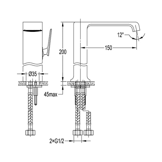 Flova Stream 200mm Single Lever Basin Mixer Diamond Chrome | STRTBAS - Envy Bathrooms Ltd