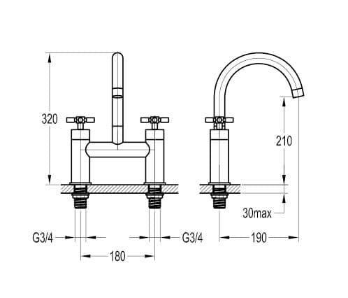 Flova XL Deck Mounted Bath Mixer Tap XLBF - Envy Bathrooms Ltd