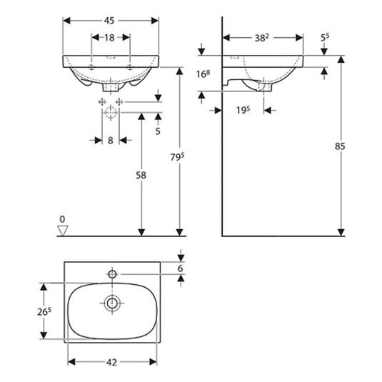 Geberit Acanto 450mm Cloakroom Basin 1 Tap Hole | 500.636.01.2