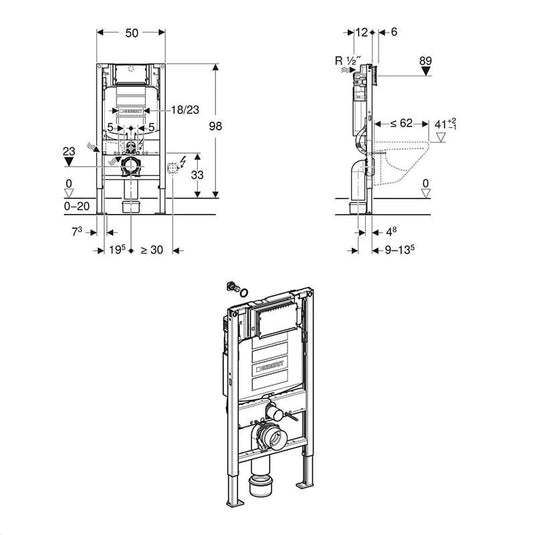 Geberit Duofix Element 98cm WC Frame with Sigma 12cm Cistern | 111.911.00.6