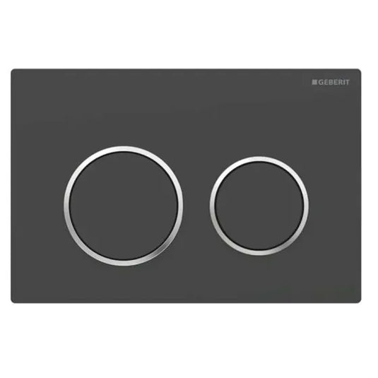 Geberit Omega20 Round Dual Flush Plate Matt Black & Chrome | 115.085.14.1
