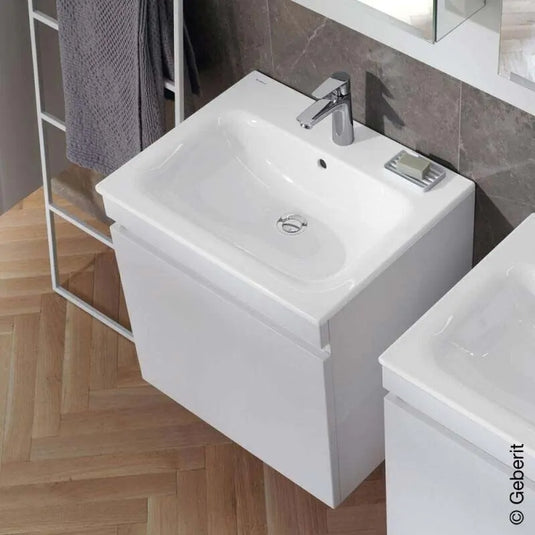 Geberit Renova Plan 550mm Slim Rim Vanity Unit & Basin White | 501.914.01.1