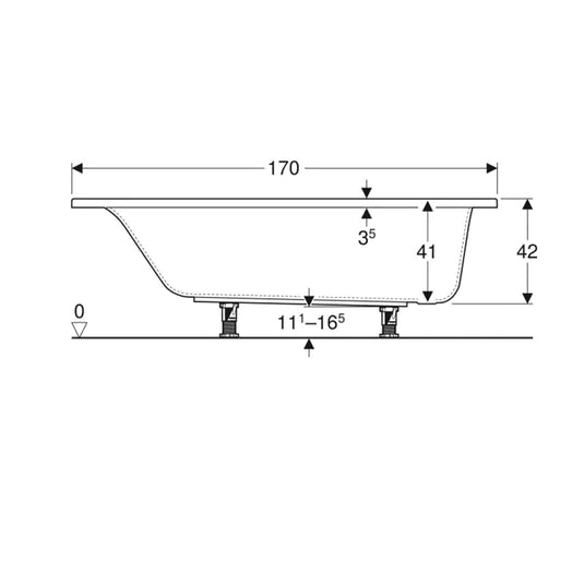 Geberit Renova Plan Single Ended Bath with Feet 1700x700mm | 554.314.01.1