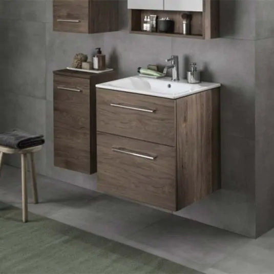 Geberit Selnova 550mm Square Vanity Unit & Basin 2 Drawers Dark Hickory | 501.234.00.1