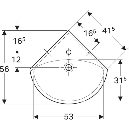 Geberit Selnova 590mm Corner Basin 1 Tap Hole | 501.050.00.7