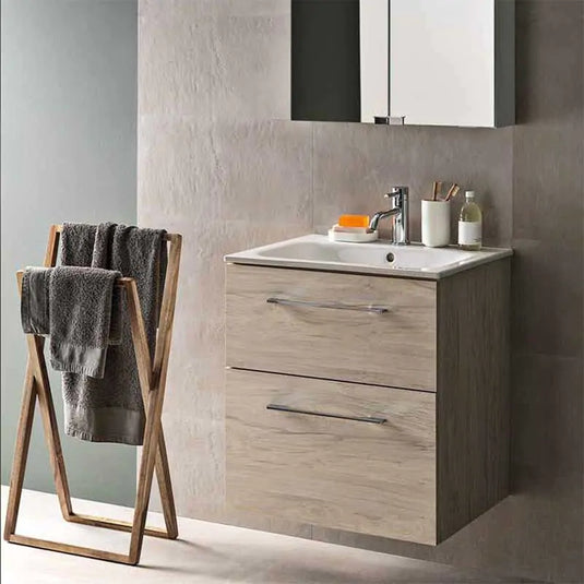 Geberit Selnova 600mm Square Vanity Unit & Basin 2 Drawers Hickory | 501.239.00.1