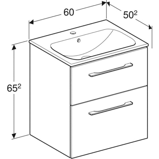 Geberit Selnova 600mm Square Vanity Unit & Basin 2 Drawers Hickory | 501.239.00.1