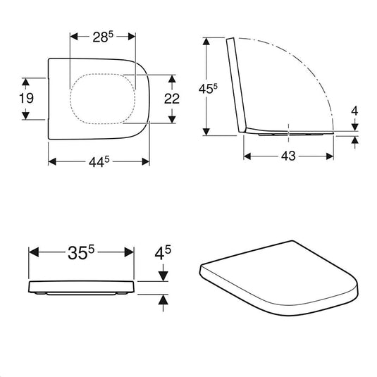 Geberit Selnova Square Quick Release Soft Close Toilet Seat & Cover | 501.557.01.1