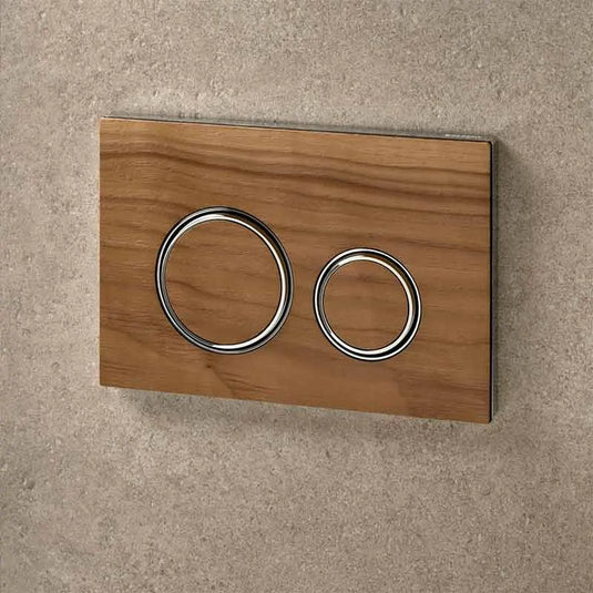 Geberit Sigma50 Round Dual Flush Plate Black Walnut & Brass | 115.884.JX.1