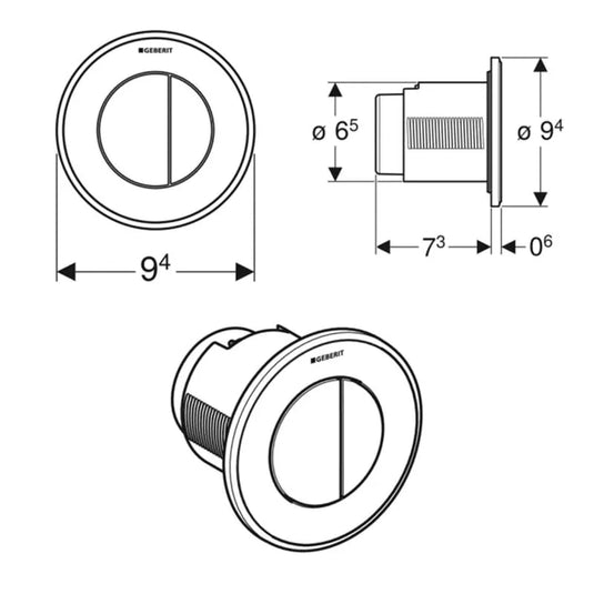 Geberit Type10 Pneumatic Dual Flush Plate Easy Clean Chrome | 116.055.JQ.1