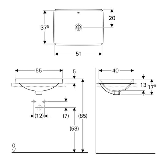 Geberit VariForm 550mm Rectangular Countertop Basin White | 500.738.01.2