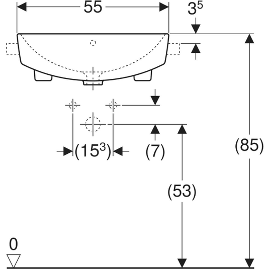 Geberit VariForm 550mm Square Semi-Recessed Basin 1 Tap Hole | 500.681.01.1