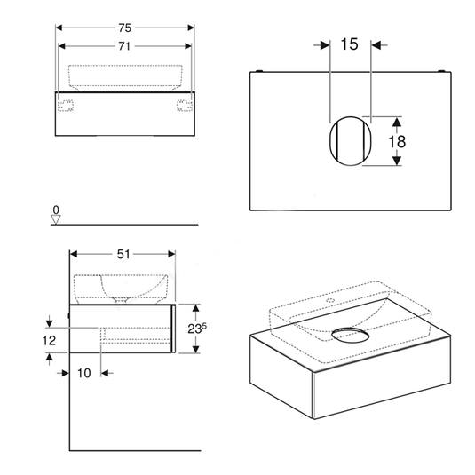 Geberit VariForm 750mm Vanity Unit for Lay On Washbasin 1 Drawer Shelf & Trap Hickory | 501.162.00.1 - Envy Bathrooms Ltd