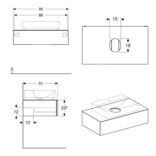 Geberit VariForm 900mm Vanity Unit for Lay On Washbasin 1 Drawer Shelf & Trap Hickory | 501.168.00.1