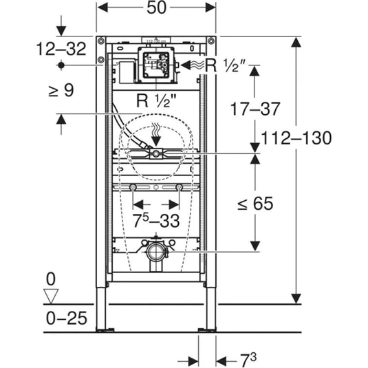Geberit Wall-Hung Urinal Frame 112–130cm for Spray Head | 111.676.00.2