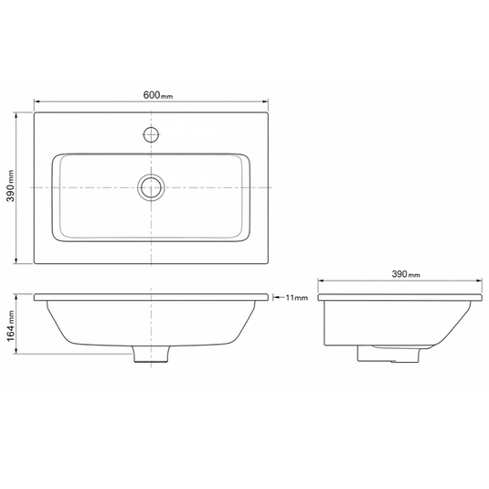 Imex 600mm Ceramic 12mm Basin One Tap Hole White | QU60-BAS - Envy Bathrooms Ltd