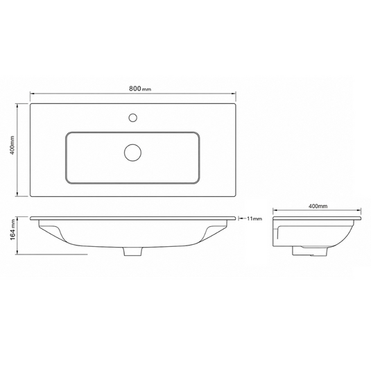 Imex 800mm Ceramic 12mm Basin One Tap Hole White | QU80-BAS - Envy Bathrooms Ltd