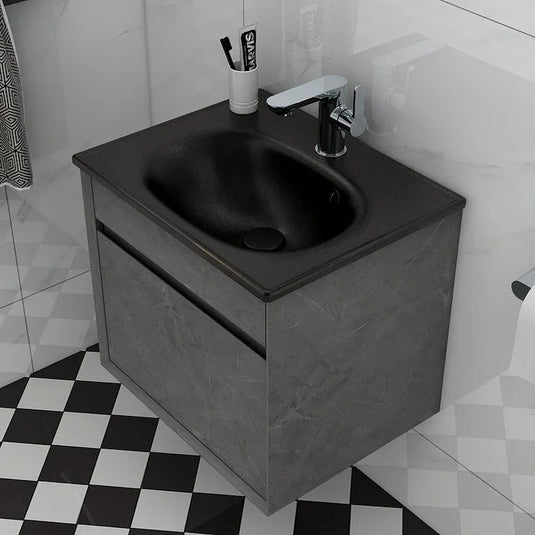 Imex Alma 500mm Single Drawer Wall Mounted Vanity Unit in Grey Marble - FZHF2784-500-B0004 - Envy Bathrooms Ltd