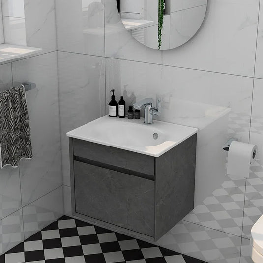 Imex Alma 500mm Single Drawer Wall Mounted Vanity Unit in Grey Marble - FZHF2784-500-B0004 - Envy Bathrooms Ltd